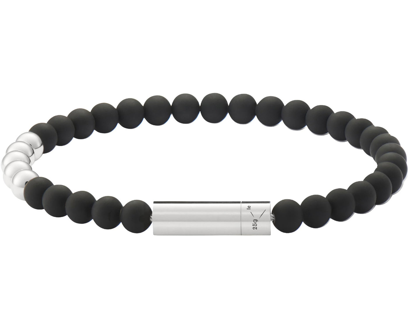 bracelet beads noir soft avec 5 billes en argent le 25g